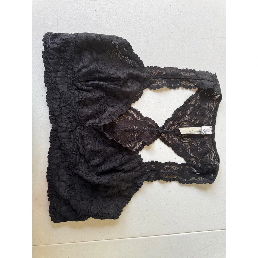 Intimately Free People Adella Black Floral Lace Bralette Racerback Boho Small